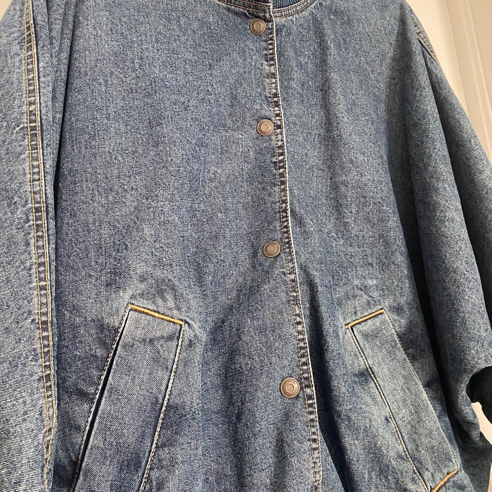NWOT Zara ZW Dark Blue Denim Oversized Bomber Button Up Jacket Women XL - Picture 4 of 5